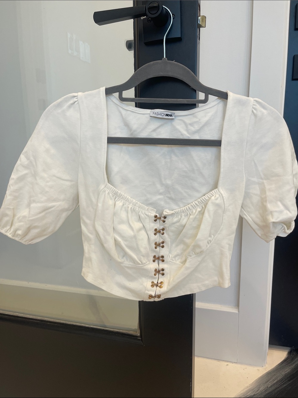 Fashion Nova Ivory Puff Sleeve Cropped Corset Top